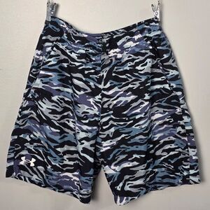 Under Armour Shorts Blue/White/Gray Camo Elastic Drawstring Waist Youth Large
